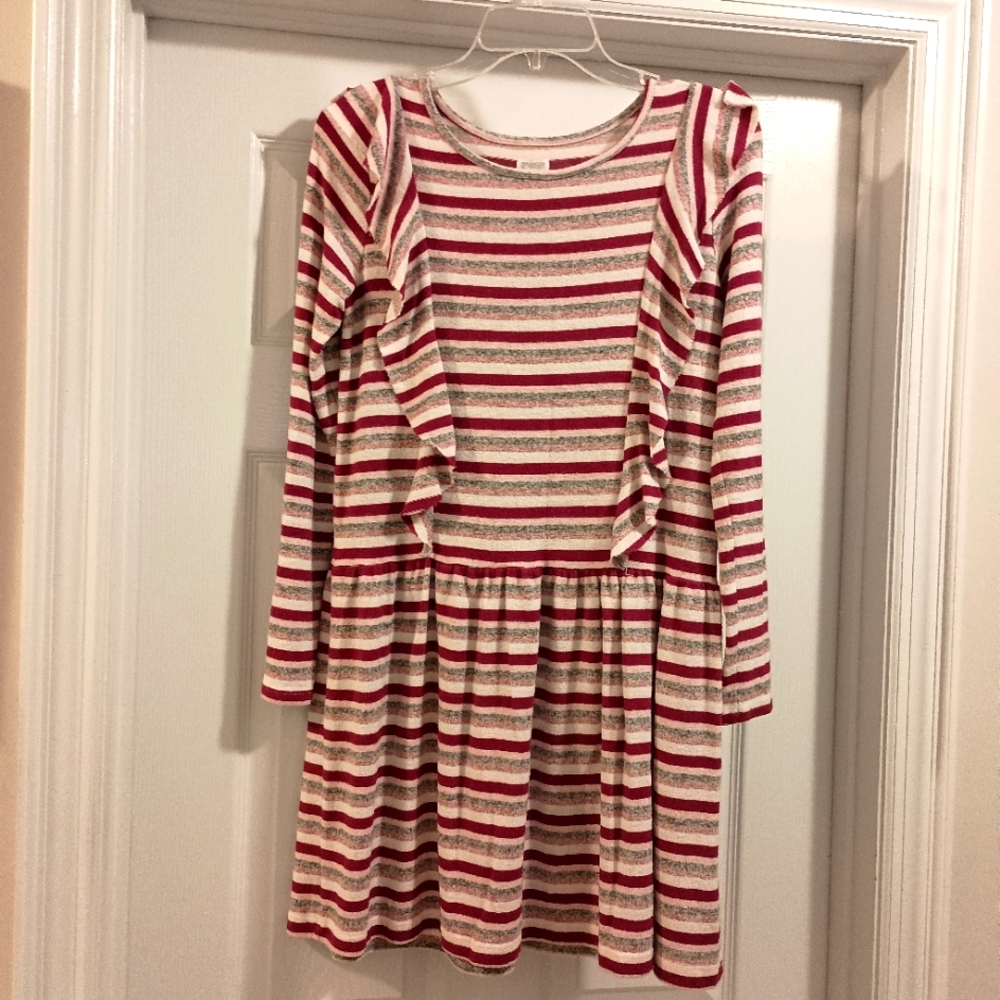 Vintage Gymboree Girls red gray Long sleeve Pullover Drop waist Dress size XL